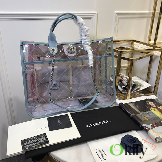 Chanel Spring and summer explosions PVC lambskin color transparent Light Blue 39cm - 1