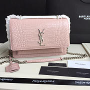 YSL small 22 crocodile silver chain front flap handbag pink - 1