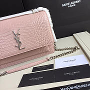 YSL small 22 crocodile silver chain front flap handbag pink - 3