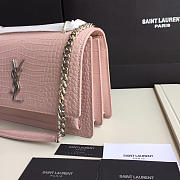 YSL small 22 crocodile silver chain front flap handbag pink - 6