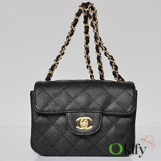 CC Caviar Leather Flap Bag With Gold Hardware Black 17.5cm - 1
