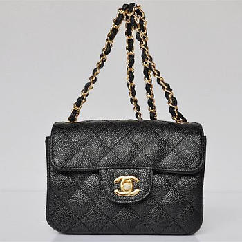 CHANEL Caviar Leather Flap Bag With Gold Hardware Black 17.5cm