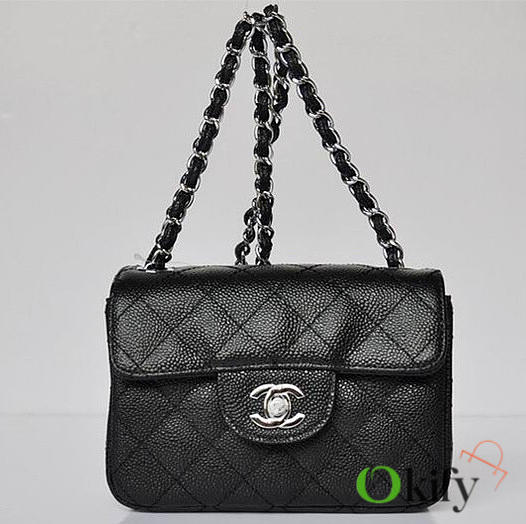 CC Caviar Leather Flap Bag With Silver Hardware Black 17.5cm - 1