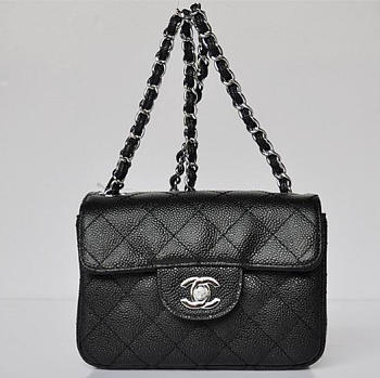 CHANEL Caviar Leather Flap Bag With Silver Hardware Black 17.5cm