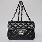 CC Lambskin Leather Flap Bag With Silver Hardware Black 17.5cm - 1