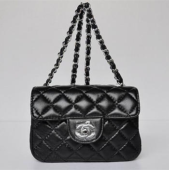 CHANEL Lambskin Leather Flap Bag With Silver Hardware Black 17.5cm