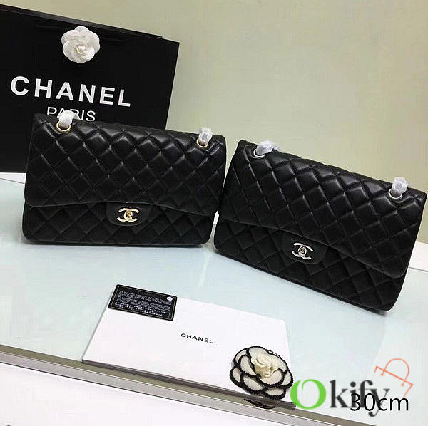 Chanel Jumbo Classic Flap Black Lambskin Silver/Gold 30cm - 1