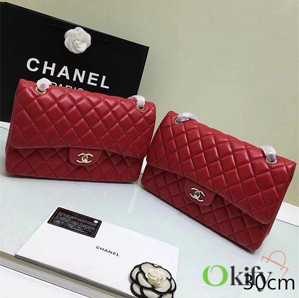 Chanel Jumbo Classic Flap Red Lambskin Silver/Gold 30cm - 1