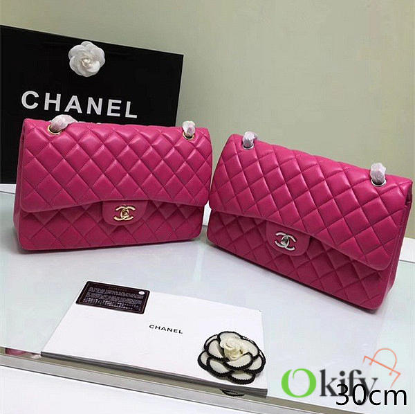 Chanel Jumbo Classic Flap Hot Pink Lambskin Silver/Gold 30cm - 1