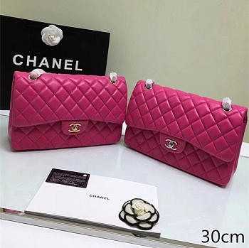 Chanel Jumbo Classic Flap Hot Pink Lambskin Silver/Gold 30cm