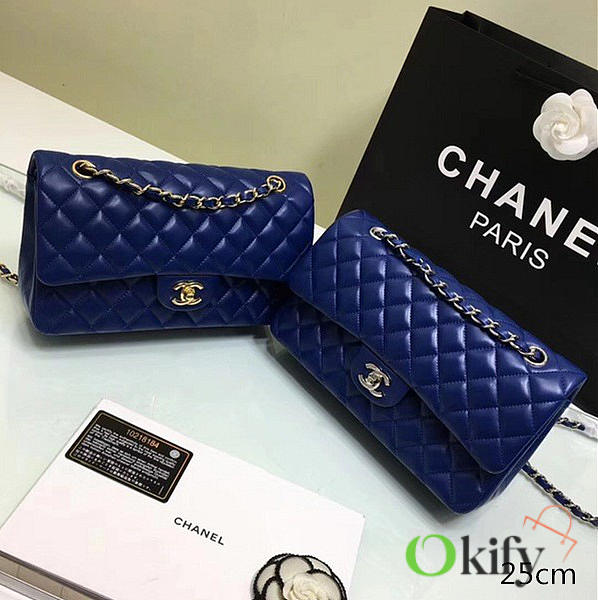 Chanel Medium Classic Flap Blue Lambskin Silver/Gold 25cm - 1