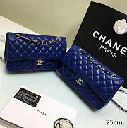 Chanel Medium Classic Flap Blue Lambskin Silver/Gold 25cm - 1