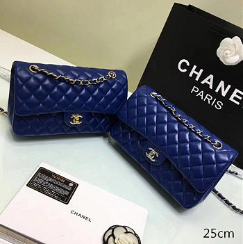 Chanel Medium Classic Flap Blue Lambskin Silver/Gold 25cm