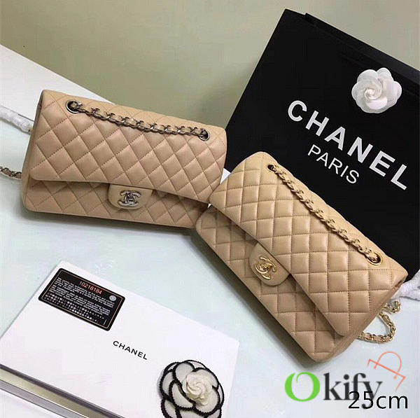 CHANEL Lambskin Leather Flap Bag Gold/Silver Beige BagsAll 25cm - 1