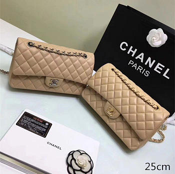 CHANEL Lambskin Leather Flap Bag Gold/Silver Beige BagsAll 25cm
