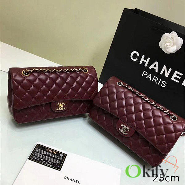 CHANEL Lambskin Leather Flap Bag Gold/Silver Wine Red BagsAll 25cm - 1