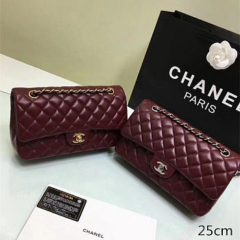 CHANEL Lambskin Leather Flap Bag Gold/Silver Wine Red BagsAll 25cm