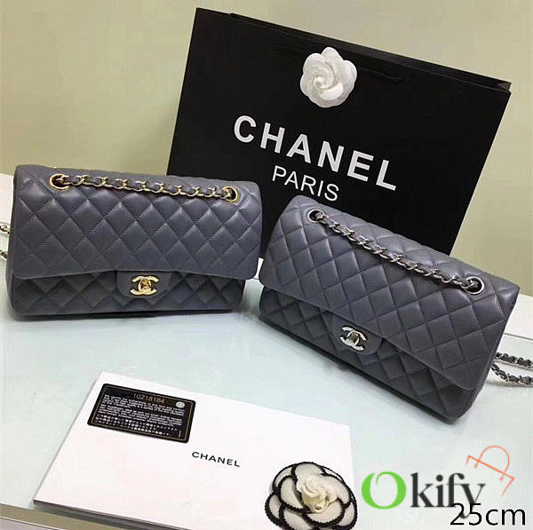CHANEL Lambskin Leather Flap Bag Gold/Silver Grey BagsAll 25cm - 1