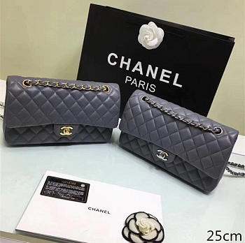 CHANEL Lambskin Leather Flap Bag Gold/Silver Grey BagsAll 25cm
