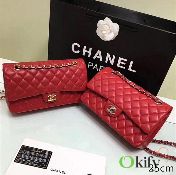 Chanel Medium Classic Flap Red Lambskin Silver/Gold 25cm - 1