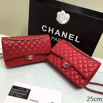 Chanel Medium Classic Flap Red Lambskin Silver/Gold 25cm
