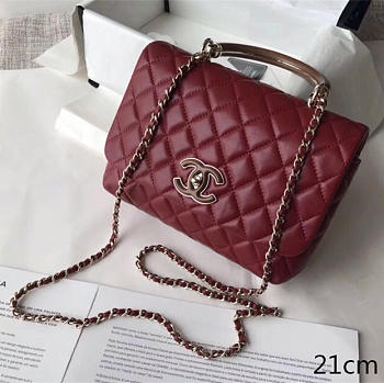 Chanel Flap Bag With Top Handle Wine Red 21cm