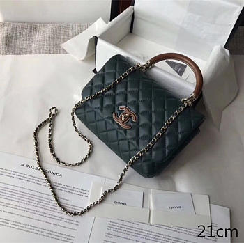 Chanel Flap Bag With Top Handle Dark Green 21cm
