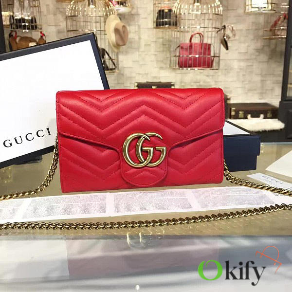 Gucci GG Marmont 21 Matelassé Chain Bag Red Leather  - 1