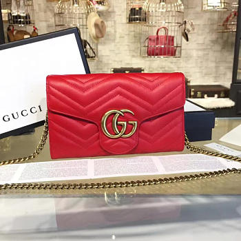 Gucci GG Marmont 21 Matelassé Chain Bag Red Leather 