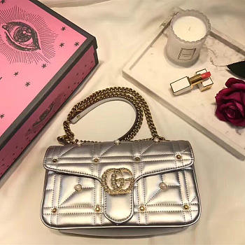 Gucci GG Marmont 26 Silver Pearl Bag 2641