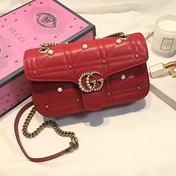 Gucci GG Marmont 26 Red Matelassé Pearl Bag 2640