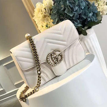 Gucci GG Marmont 21.5 White Matelassé Pearl Bag 2635
