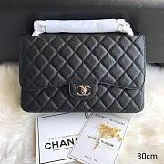 CC Large Classic Handbag Grained Calfskin Gold Black 30cm - 1