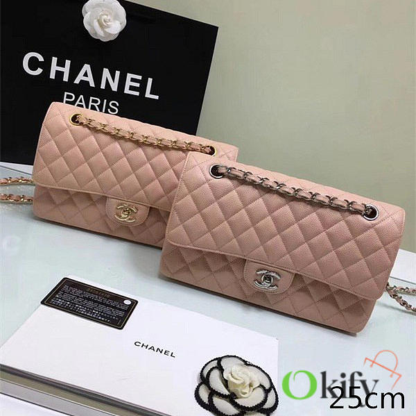 CHANEL Calfskin Leather Flap Bag Gold Pink BagsAll 25cm - 1