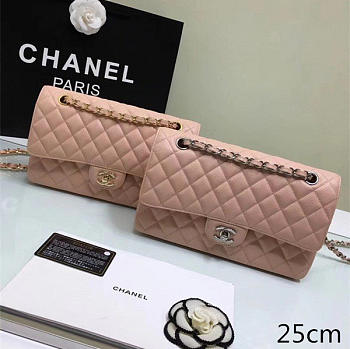 CHANEL Calfskin Leather Flap Bag Gold Pink BagsAll 25cm