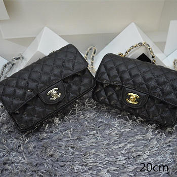CHANEL Caviar Leather Flap Bag With Gold/Silver Hardware Black 20cm 
