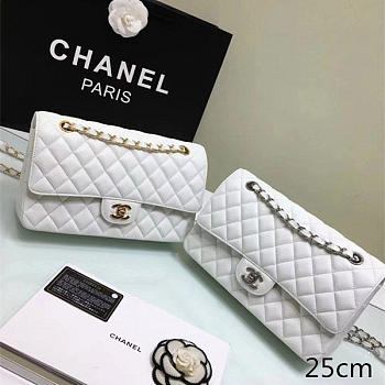 CHANEL Calfskin Leather Flap Bag Gold White BagsAll 25cm