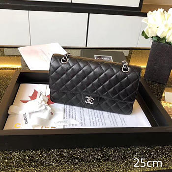 Chanel Caviar Lambskin Leather Flap Bag Black Sliver 25cm 
