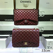 Chanel Maxi Classic Flap Wine Red Lambskin Silver/Gold Hardware 33cm - 1