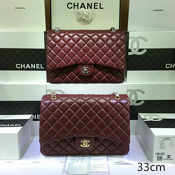 Chanel Maxi Classic Flap Wine Red Lambskin Silver/Gold Hardware 33cm