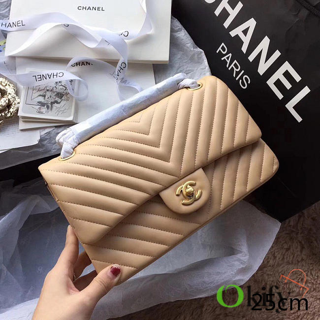 Chanel Classic Handbag Beige 25cm - 1