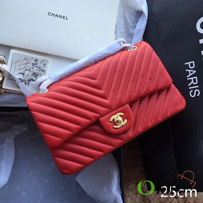 Chanel Classic Handbag Red 25cm - 1