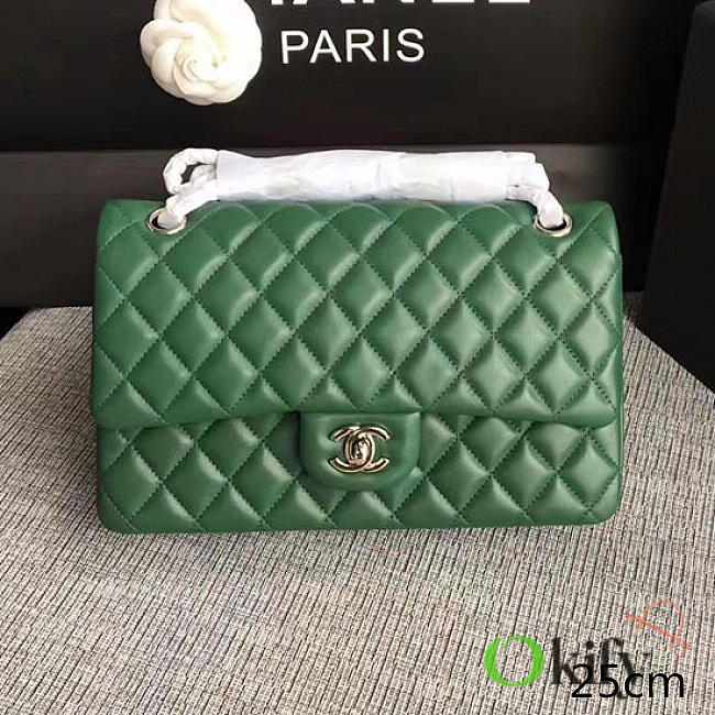 Chanel Lambskin Classic handbag Green A01112 VS04940 25cm - 1