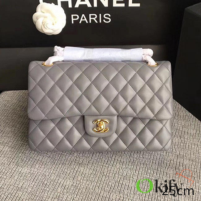 Chanel Lambskin Classic Flap Bag Grey A01112 25cm - 1