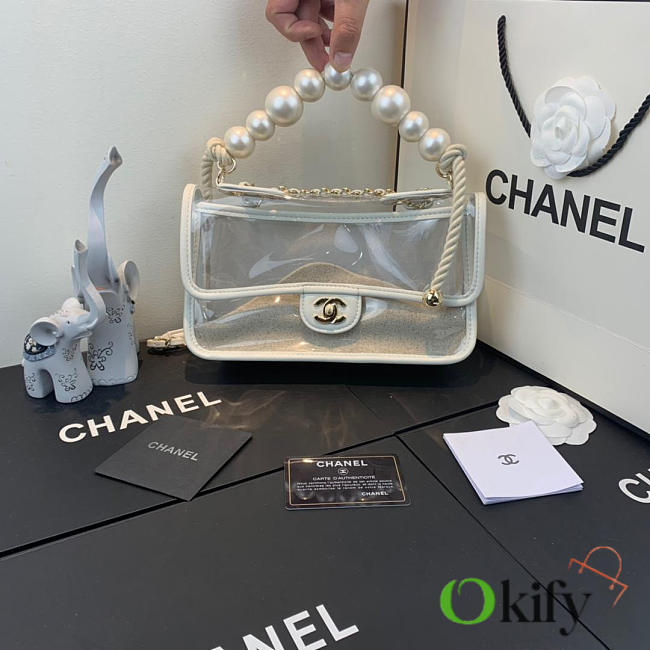 Chanel transparent Pvc pearl sandbag white 25 - 1