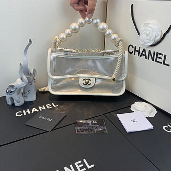 Chanel transparent Pvc pearl sandbag white 25