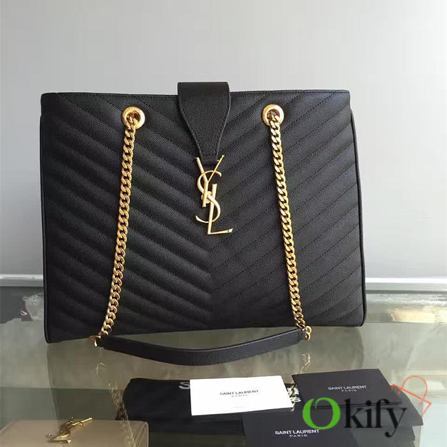 YSL Classic Shopper Grained Calfskin 35 Gold Black BagsAll  - 1