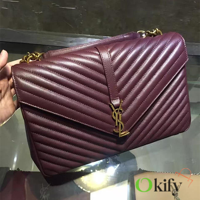 YSL Quilted Monogram College 32 Wine Red 5094 - 1