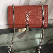 YSL Monogram Kate Silver Tassel In Embossed Crocodile Shiny Leather BagsAll 5046 - 1