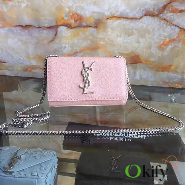 YSL Silver Monogram Kate Pink Grain De Poudre Embossed Leather BagsAll 5022 - 1